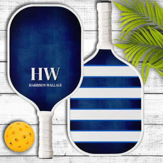 Navy Blue and White Monogram Pickleball Paddle