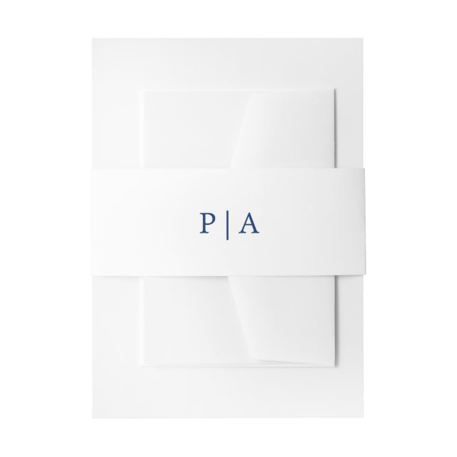 Navy Blue and White Monogram Simple Wedding Invitation Belly Band (Front Example)