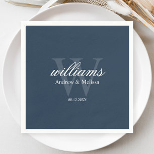 Navy Blue and White Monogram Wedding Napkin