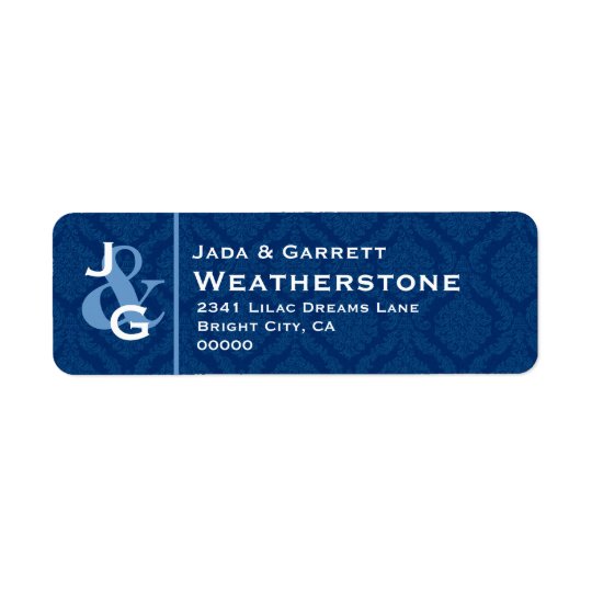 Navy Blue and White Monogram Wedding V005AB Return Address Label