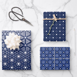 Navy Blue and White Mosaic Wrapping Paper Sheet