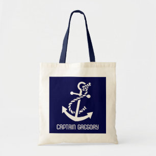Navy Blue And White Nautical Anchor Tote Bag