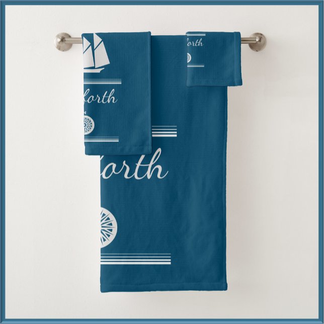 Navy Blue and White Nautical Bath Towel Set (Creator Uploaded)