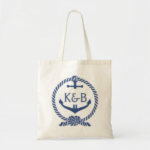 Navy Blue And White Nautical Boat Anchor 2 Tote Bag