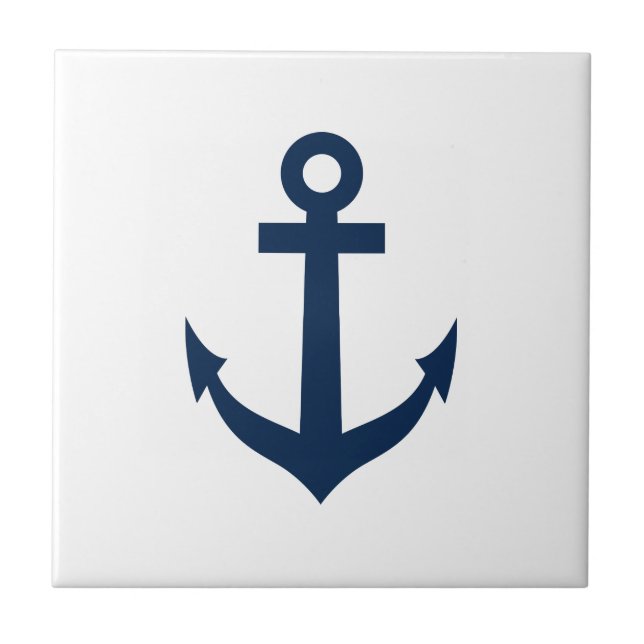 Navy blue and white nautical boat anchor tile (Front)