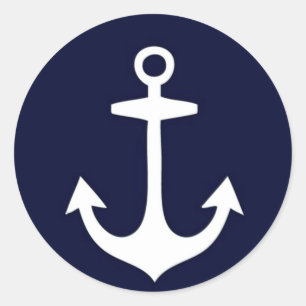 Navy Blue and White Nautical Inspired Classic Round Sticker