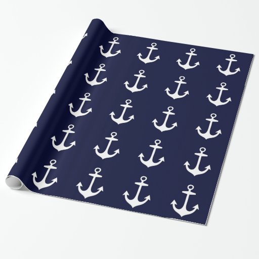 Image of Navy Blue and White Nautical Inspired Wrapping Paper