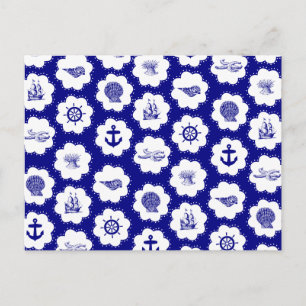 Navy Blue and White Nautical Pattern Postcard