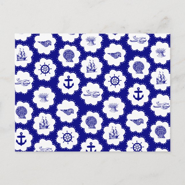 Navy Blue and White Nautical Pattern Postcard (Front)