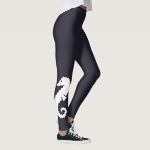 navy blue and white nautical SEAHORSE Leggings