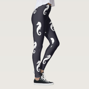 navy blue and white nautical SEAHORSE Leggings