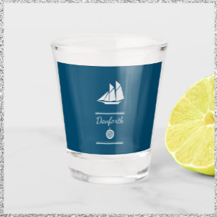 Navy Blue and White Nautical Shot Glass