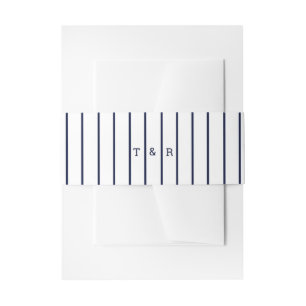Navy Blue and White Nautical Stripes   Monogram Invitation Belly Band
