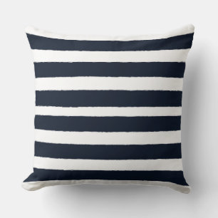Navy Blue and White Nautical Stripes Throw Pillow