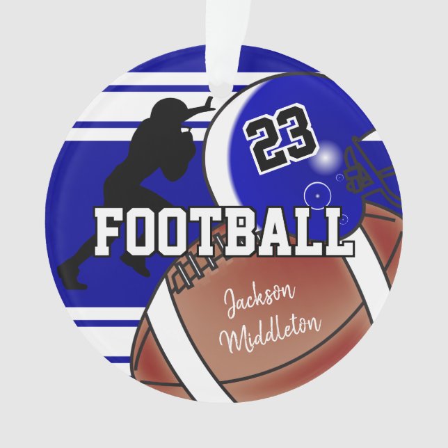 Navy Blue and White Personalise Football Ornament (Front)