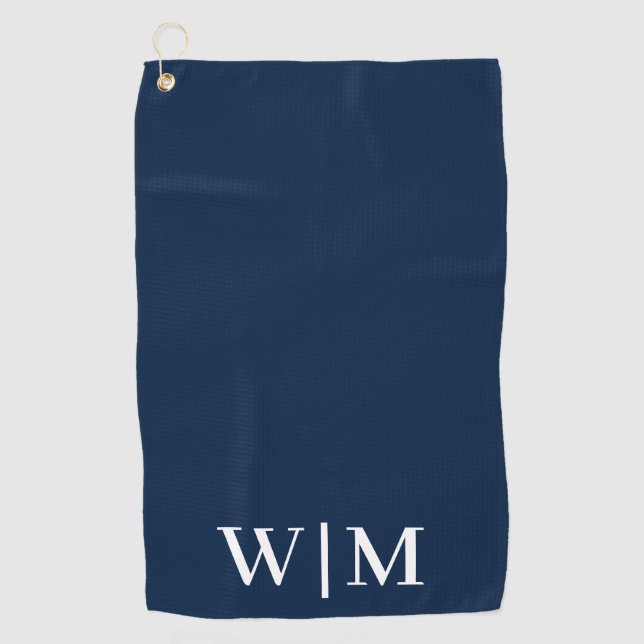 Navy Blue and White Personalised  Golf Towel (Front)