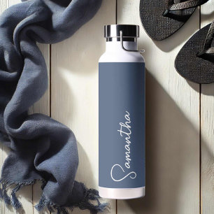 Navy Blue and White Personalised Water Bottle