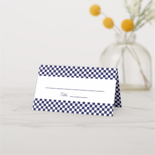 Navy Blue and White Petite Checkerboard Place Card