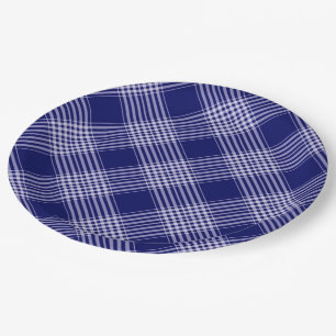 Navy Blue And White Plaid Paper Plate