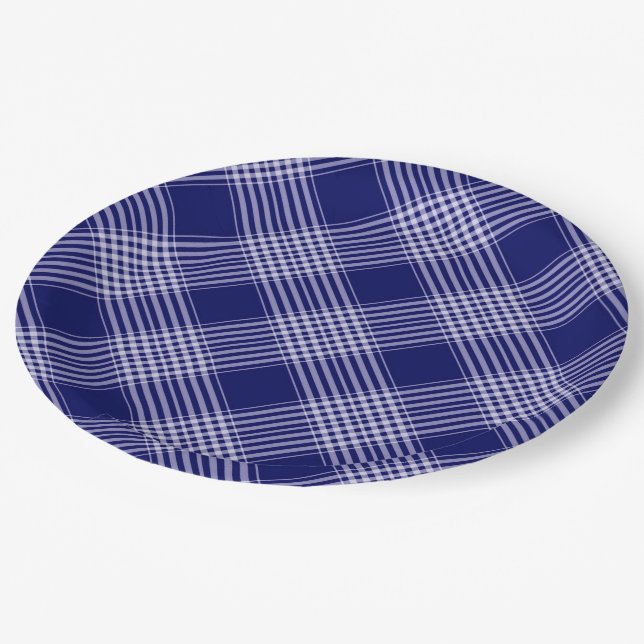 Navy Blue And White Plaid Paper Plate (Angled)