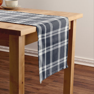 Navy Blue and White Plaid Tartan Short Table Runner