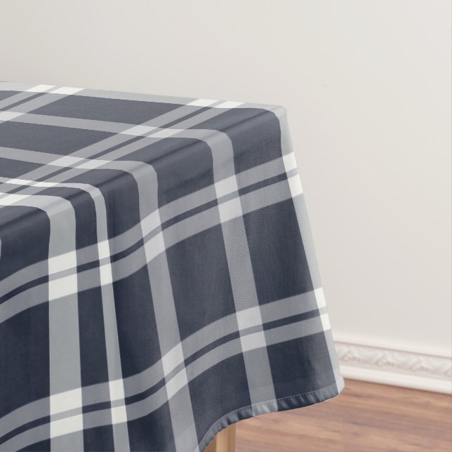 Navy Blue and White Plaid Tartan Tablecloth (In Situ)