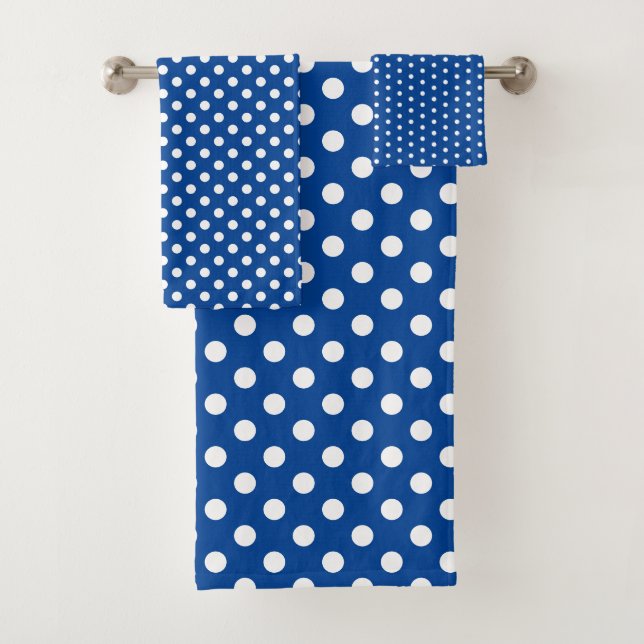 Navy Blue and White Polka Dot Bath Towel Set (Insitu)