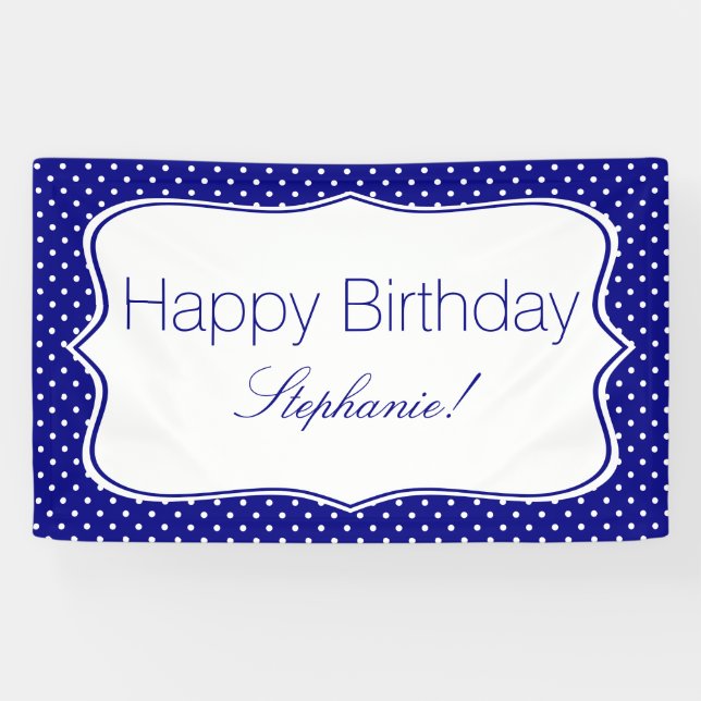 Navy Blue and White Polka Dot Birthday Party Banner (Horizontal)