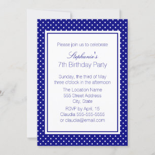 Navy Blue and White Polka Dot Birthday Party Invitation