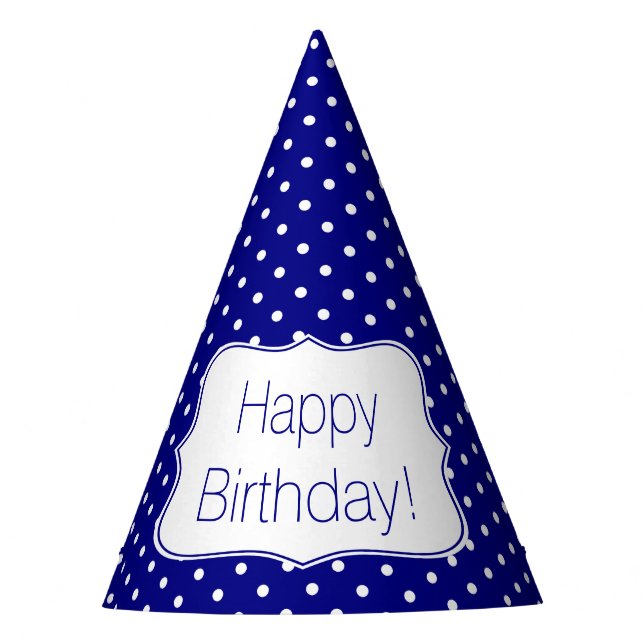 Navy Blue and White Polka Dot Birthday Party Party Hat (Front)