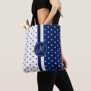 Navy Blue and White Polka Dot Design Tote Bag
