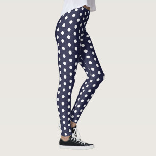Navy Blue and White Polka Dot Leggings