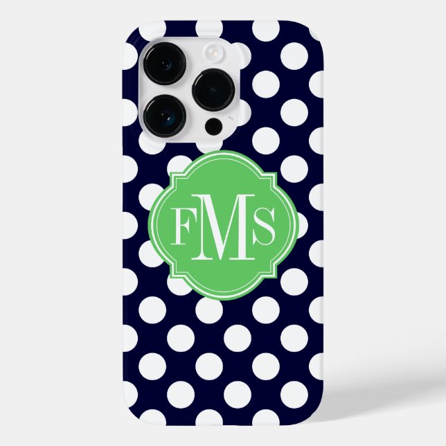 Navy Blue and White Polka Dot Pattern Monogram Case-Mate iPhone Case (Back)