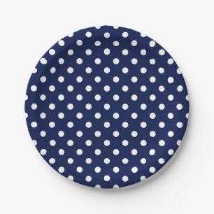 Navy Blue and white Polka Dots Paper Plate