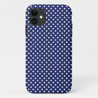 Navy Blue and White Polka Dots Pattern iPhone 11 Case