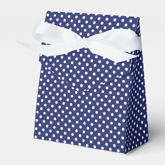 Navy Blue and White Polka Dots Pattern Favour Box (Front Side)