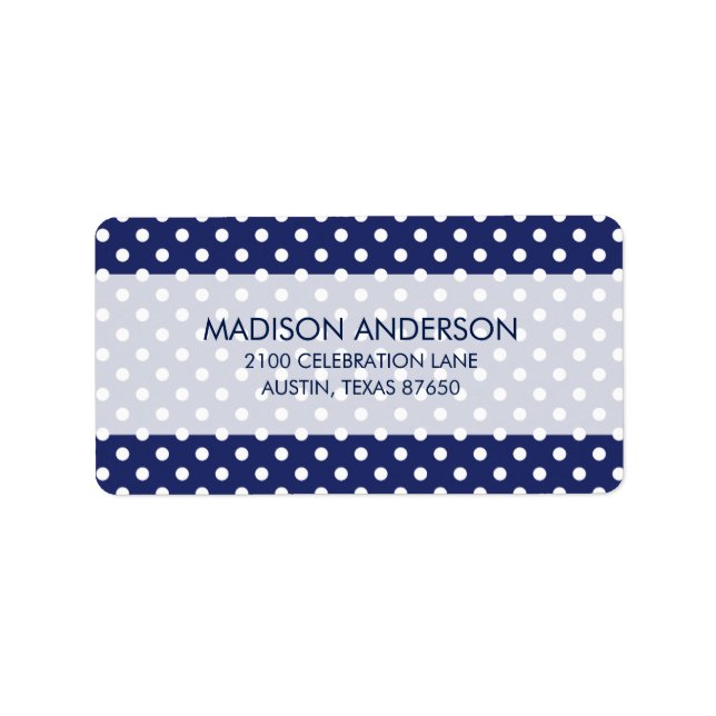 Navy Blue and White Polka Dots Pattern Label (Front)