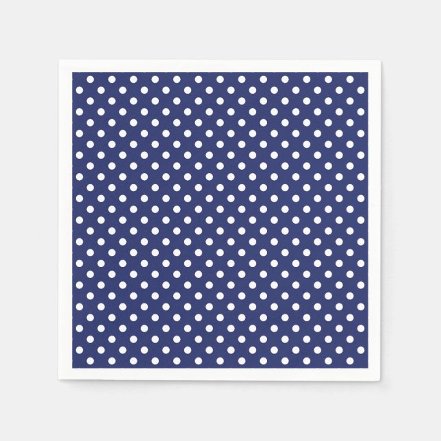 Navy Blue and White Polka Dots Pattern Napkin (Front)