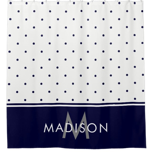 Navy Blue and White Polka Dots Shower Curtain (Front)