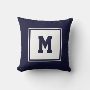 Navy Blue and White Preppy Square Monogram Custom Cushion