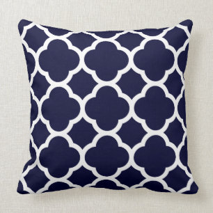 Navy Blue and White Quatrefoil Pattern Cushion