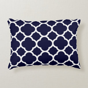 Navy Blue and White Quatrefoil Pattern Decorative Cushion