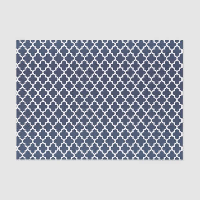 Navy Blue and White Quatrefoil Pattern Tissue Paper (Front)