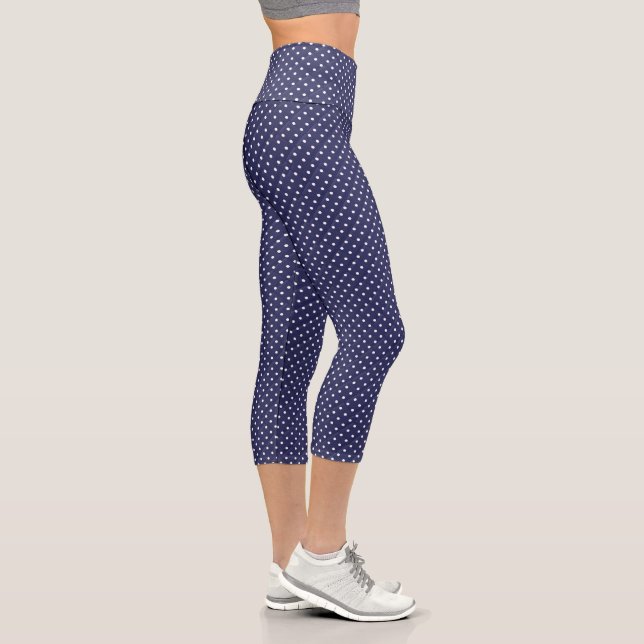 Navy Blue and White Quilted Polka Dots Capri Leggings (Right)