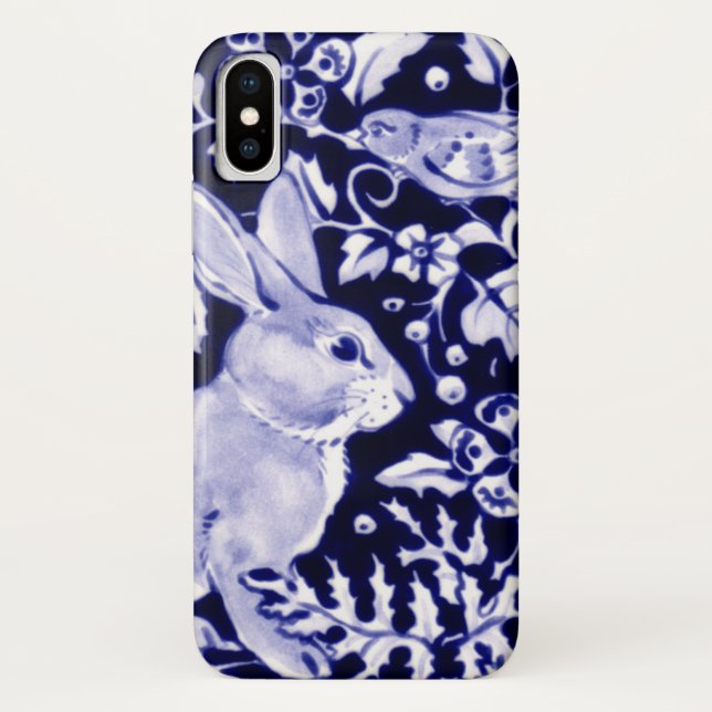 Navy Blue and White Rabbit Bunny Bird Chinoiserie Case-Mate iPhone Case (Back)