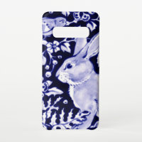 Navy Blue and White Rabbit Bunny Bird Chinoiserie