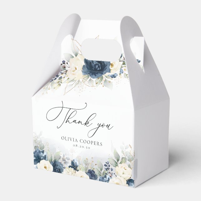 Navy Blue and White Roses Baby Shower Favour Boxes (Front Side)