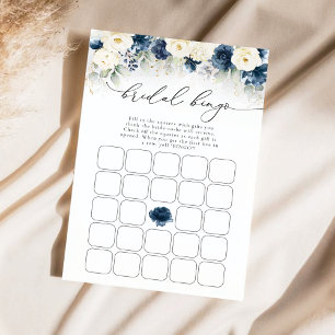Navy Blue and White Roses Bridal Shower Bingo