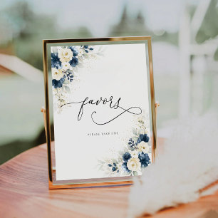 Navy Blue and White Roses Favours Sign