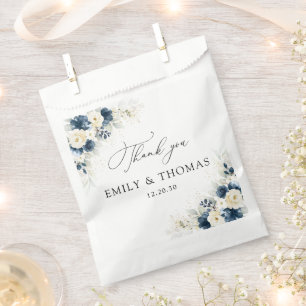 Navy Blue and White Roses Wedding Favour Bag